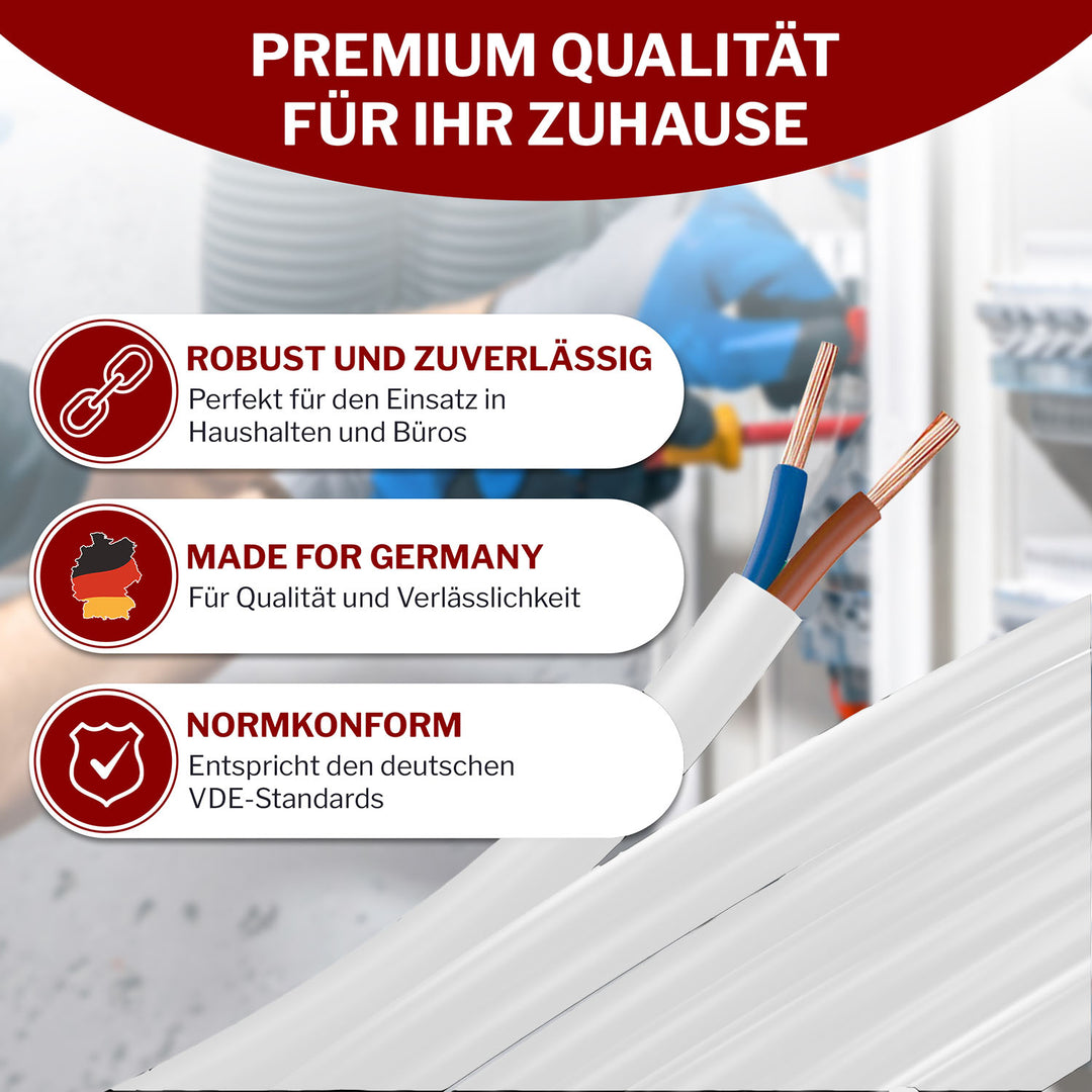 H05VV-F 2x 0,75 /1 /1,5 oder 2,5 Schlauchleitung Weiß 5 bis 100 m