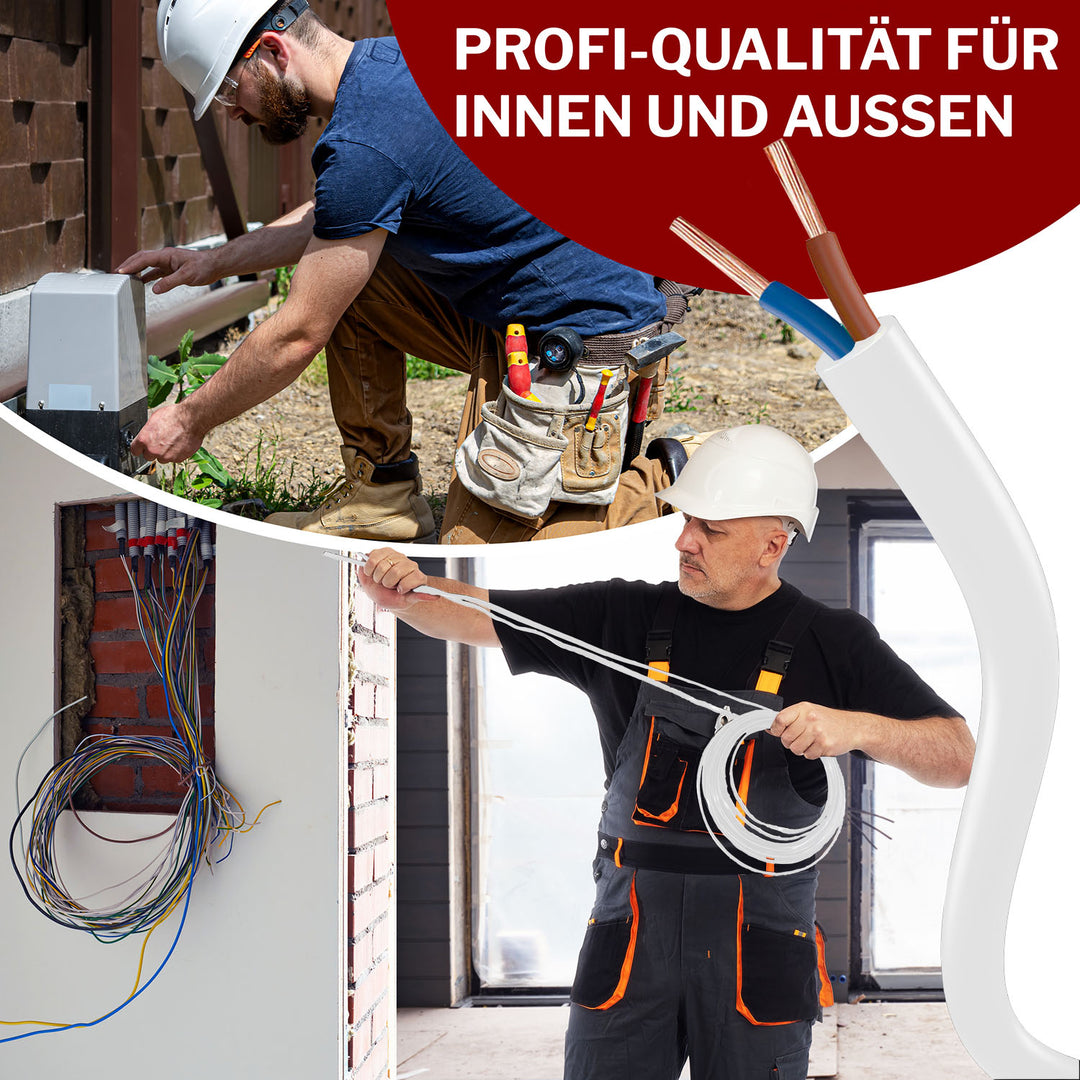 H05VV-F 2x 0,75 /1 /1,5 oder 2,5 Schlauchleitung Weiß 5 bis 100 m