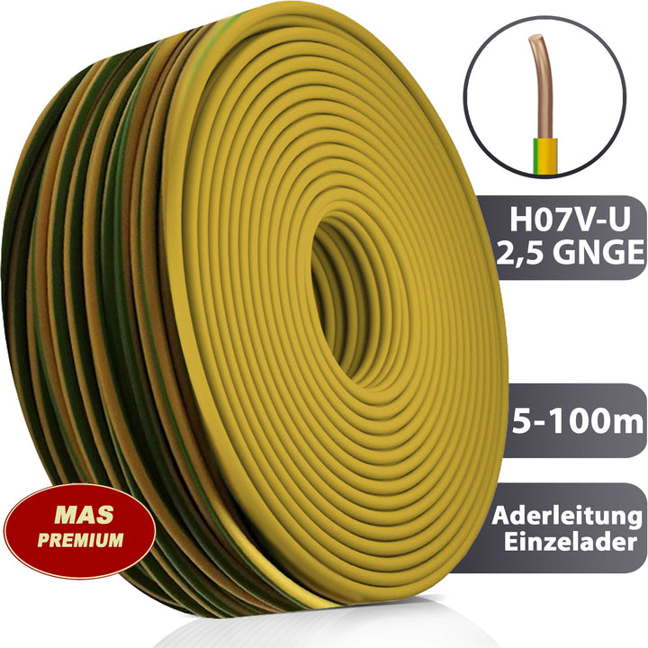 H07 V-U 2,5 mm² GNGE Aderleitung - 5 bis 100 m