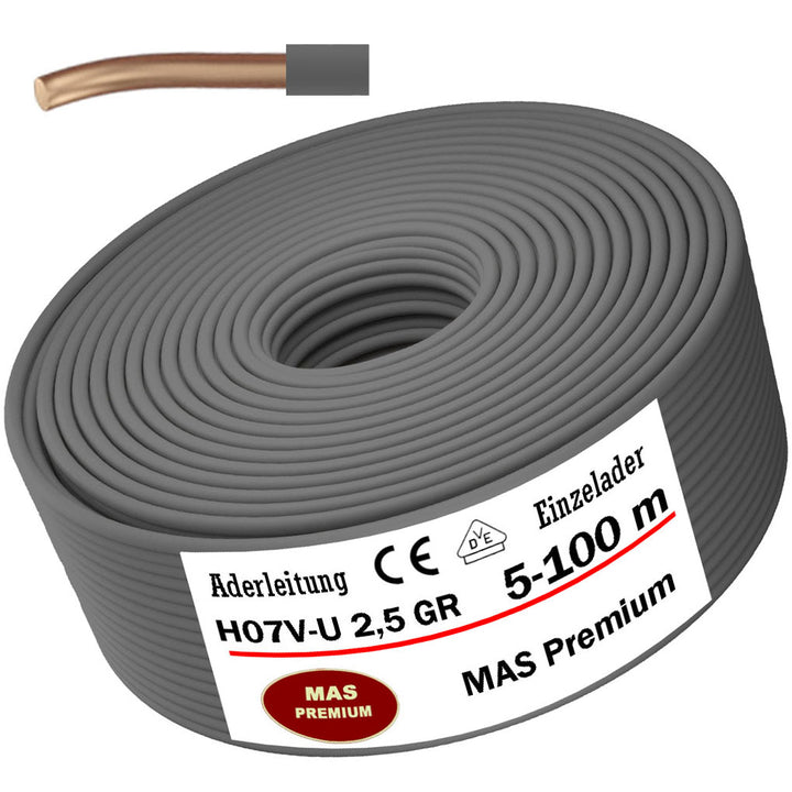 H07 V-U 2,5 mm² GR Aderleitung - 5 bis 100 m
