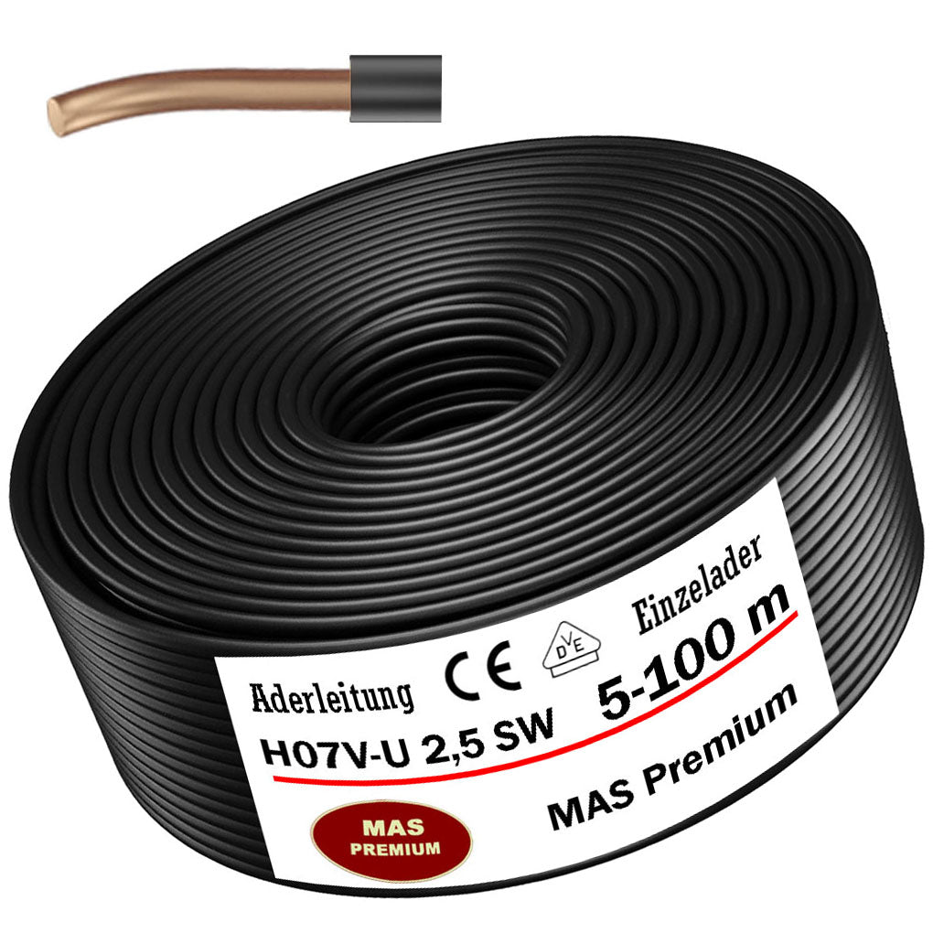 H07 V-U 2,5 mm² SW Aderleitung - 5 bis 100 m