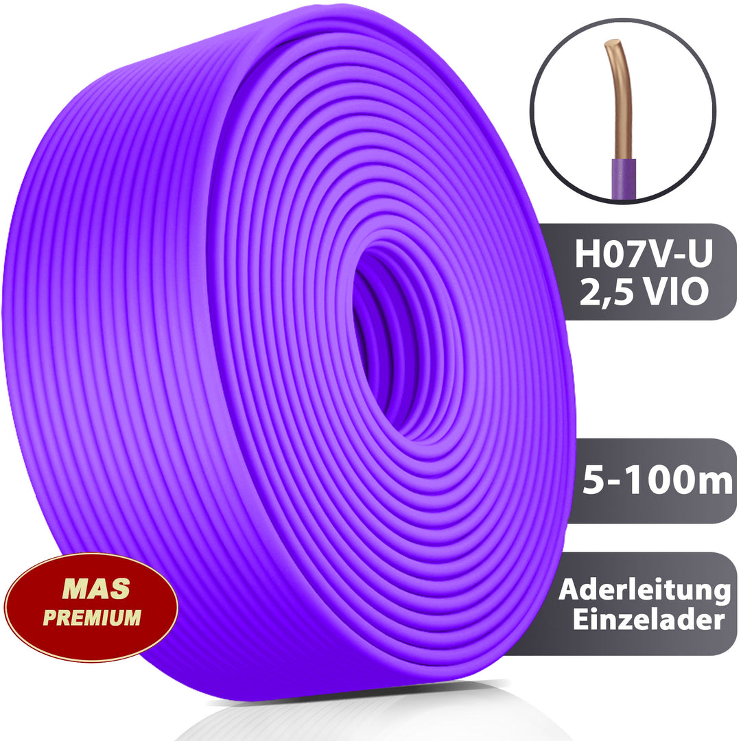H07 V-U 2,5 mm² VIO Aderleitung - 5 bis 100 m