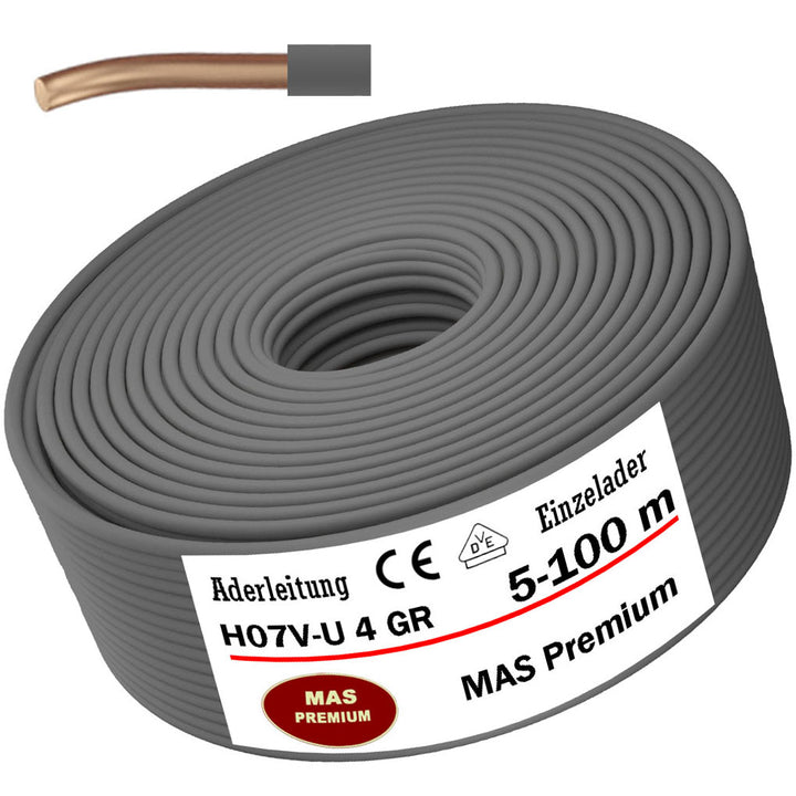 H07 V-U 4 mm² GR Aderleitung - 5 bis 100 m