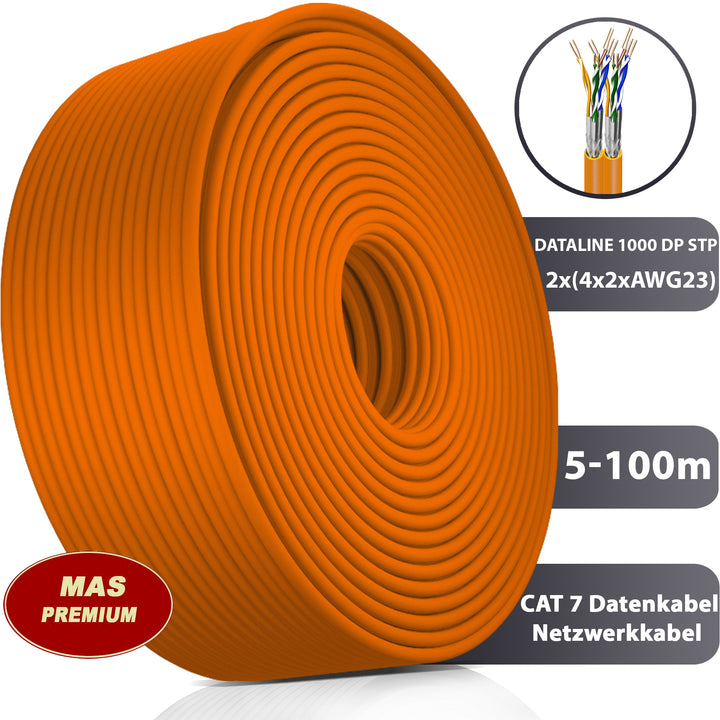 CAT 7+ Kabel Dataline 1000 Duplex STP AWG23 8P PIMF FRNC Orange 1000Mhz - 5 bis 100 m