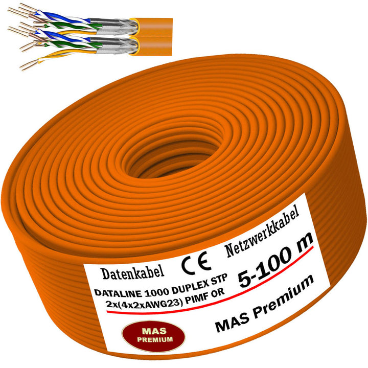 CAT 7+ Kabel Dataline 1000 Duplex STP AWG23 8P PIMF FRNC Orange 1000Mhz - 5 bis 100 m