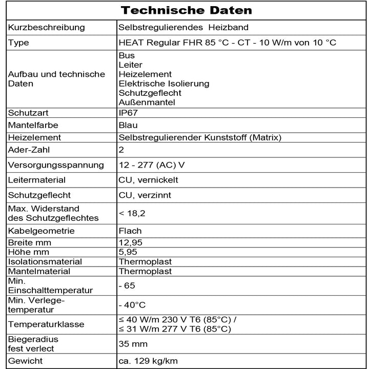 Selbstregulierendes Heizband HEAT Regular-85-CT-10 W/m  Blau