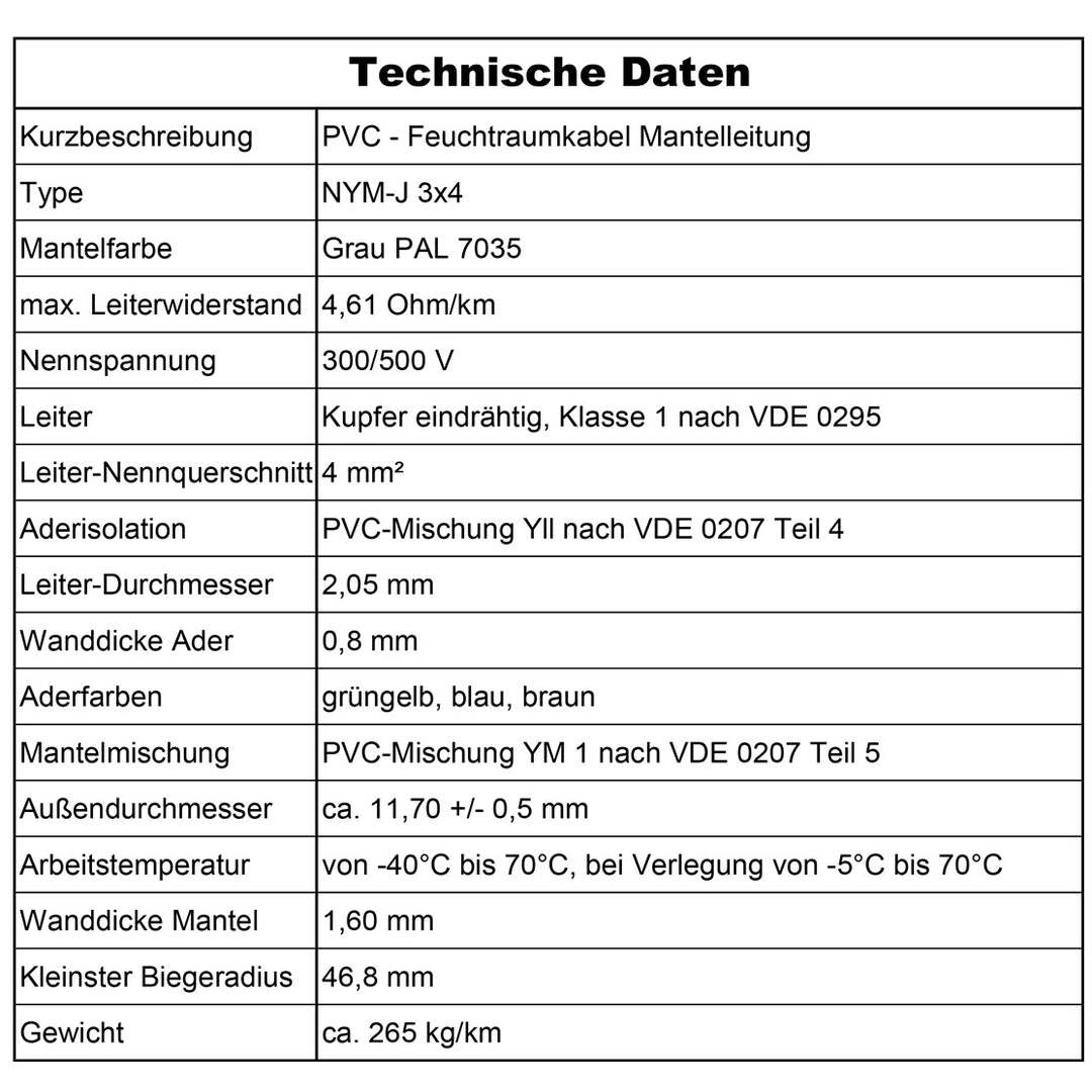 NYM-J 3x4 mm² Feuchtraumkabel Grau - 5 bis 100 m