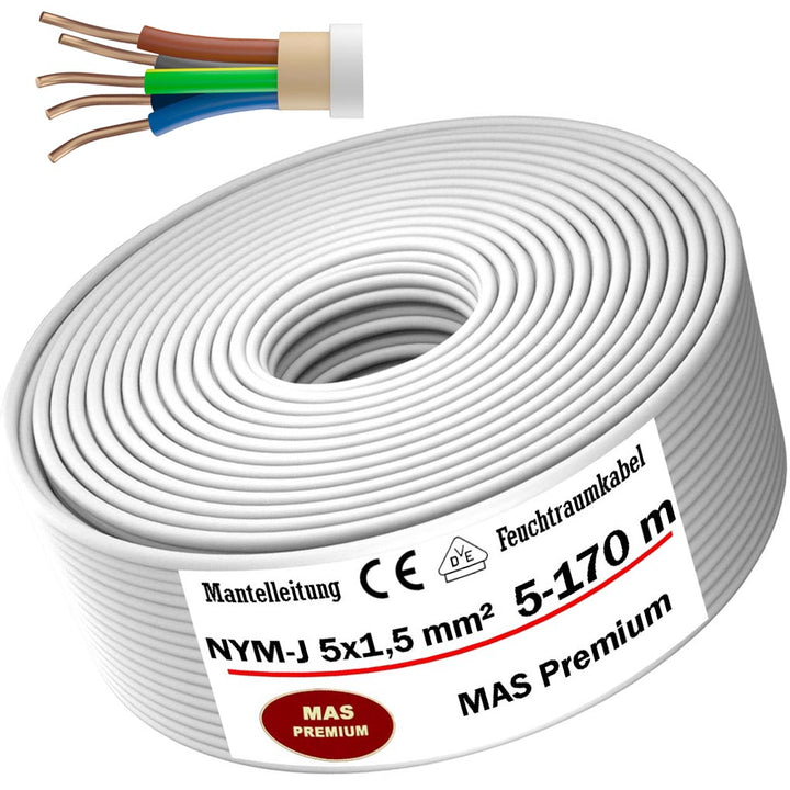 NYM-J 5x1,5 mm² Feuchtraumkabel Grau - 5 bis 170 m
