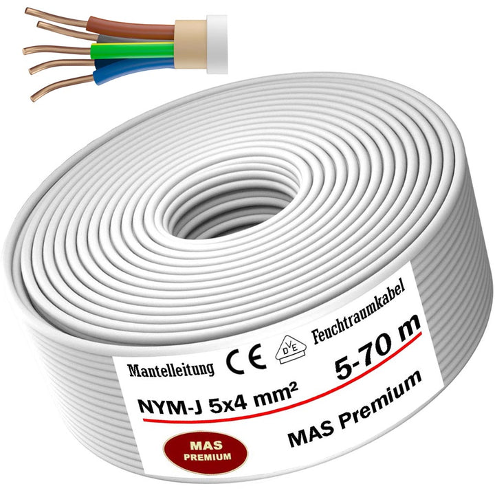 NYM-J 5x4 mm² Feuchtraumkabel Grau - 5 bis 70 m