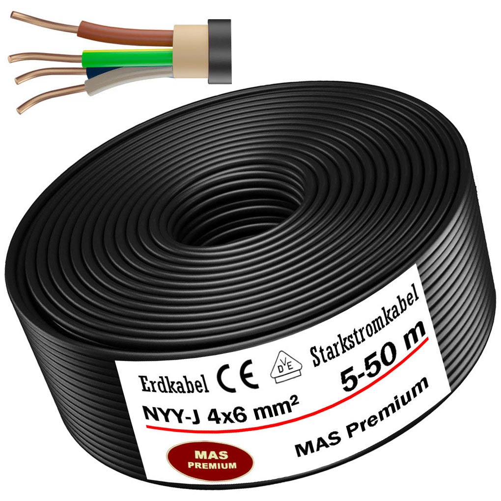 NYY-J 4x6 mm² Erdkabel - 5 bis 50 m in Schwarz