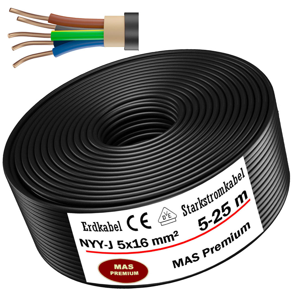 NYY-J 5x16 mm² Erdkabel - 5 bis 25 m in Schwarz