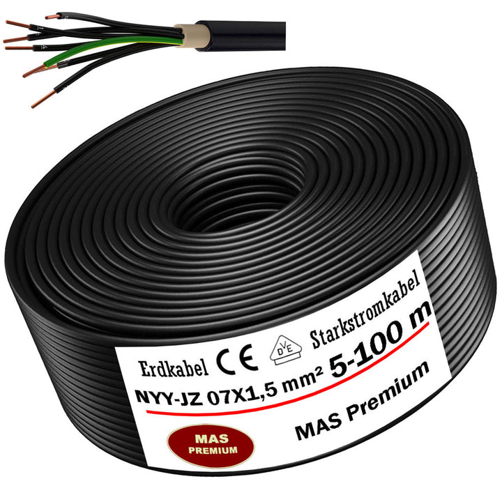 Starkstromkabel NYY-JZ 07X1,5 mm² in Schwarz