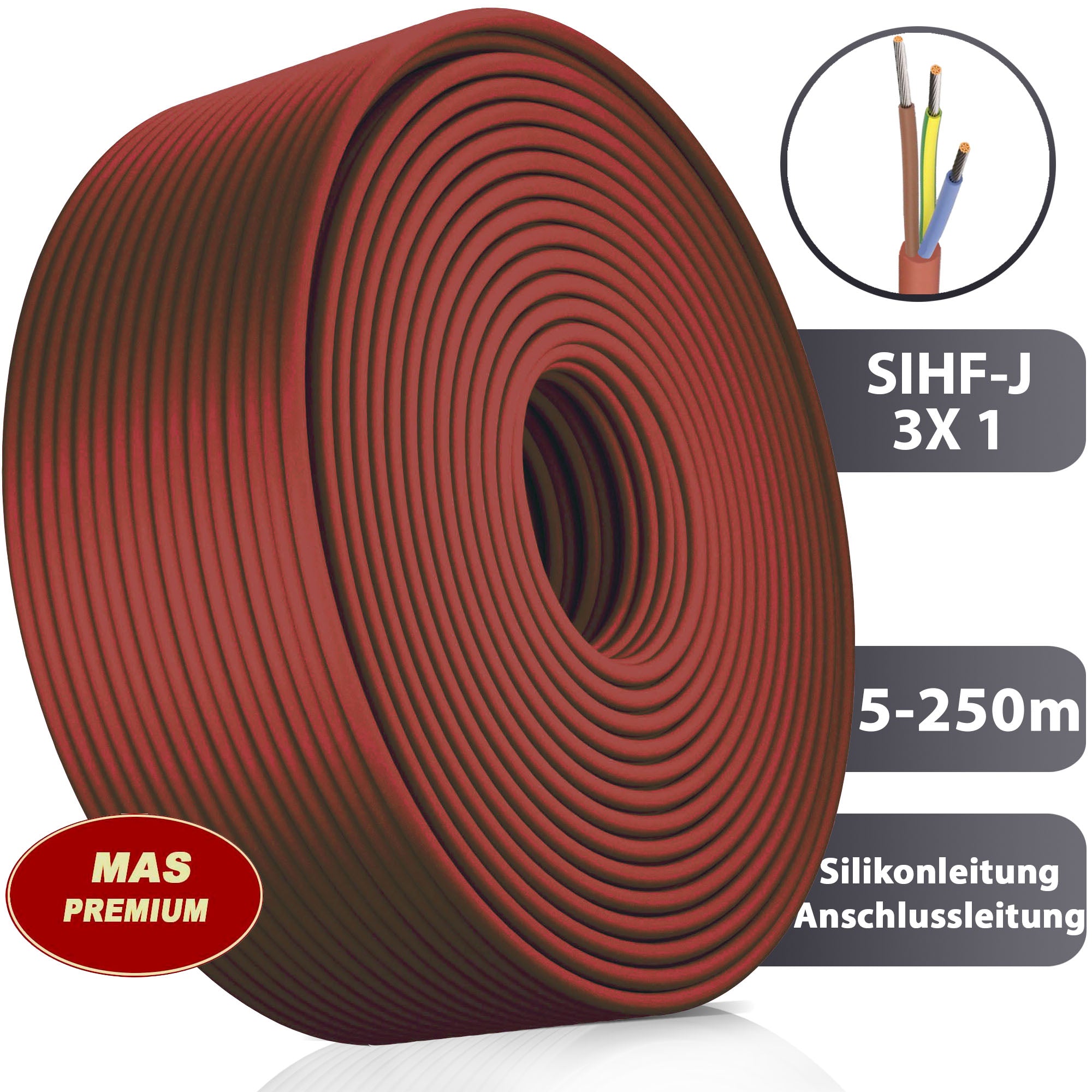 3 meter (m) siliconen kabel 5 x 1,5 mm² | SiHF-J | hittebestendige en flexibele siliconen kabel | saunakabel | optimaal voor saunakachels | -60 °C tot 180 °C | warmteapparaten, koplampen 3 meter (m) siliconen kabel 5 x 1,5 mm² | SiHF-J | hittebestendige en flexibele siliconen kabel | saunakabel | optimaal voor saunakachels | -60 °C tot 180 °C | warmteapparaten, koplampen