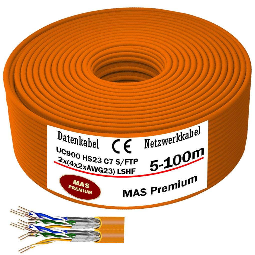 Cat 7 Kabel Duplex AWG23 8P UC900 HS23 Orange 1000Mhz - 5 bis 100 m