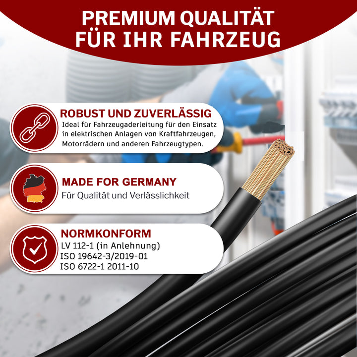 FLRY-B 2,5 mm² Fahrzeugaderleitung von 5-100m KFZ Kabel Schwarz, Rot oder Rot + Schwarz