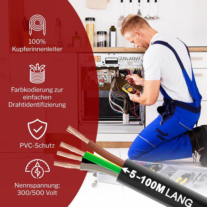 H05VV-F 4G 0,75 /1 /1,5 oder 2,5 Schlauchleitung Schwarz 5 bis 100 m
