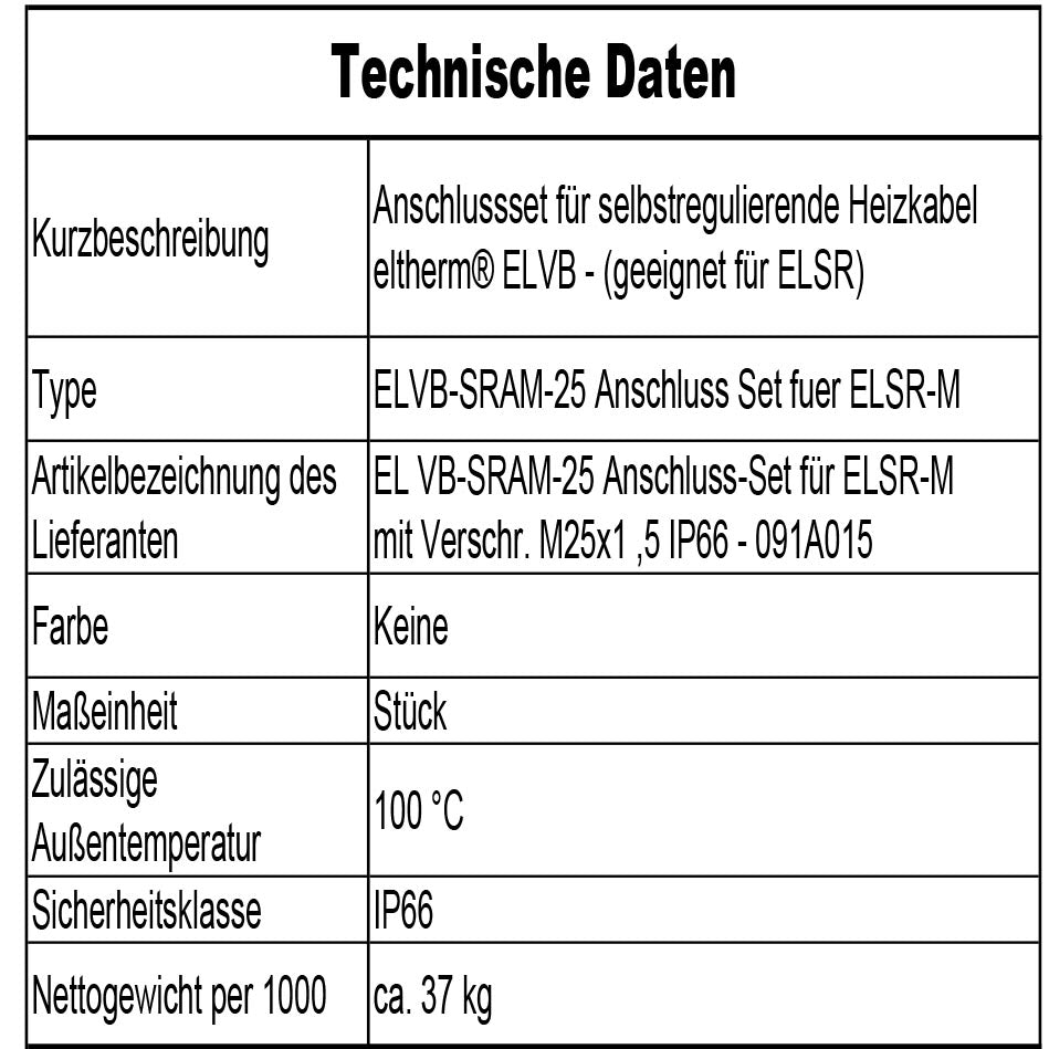 Anschluss-Sets Eltherm ELVB-SRAM-25 Anschluss-Set Für ELSR-M(091A015)