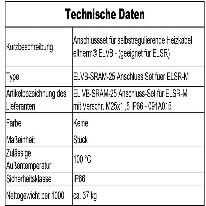 Anschluss-Sets Eltherm ELVB-SRAM-25 Anschluss-Set Für ELSR-M(091A015)