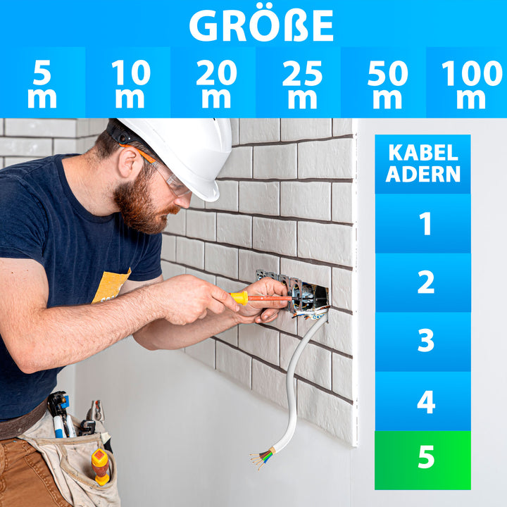 NYM-J 5x2,5 mm² Feuchtraumkabel Grau - 5 bis 100 m