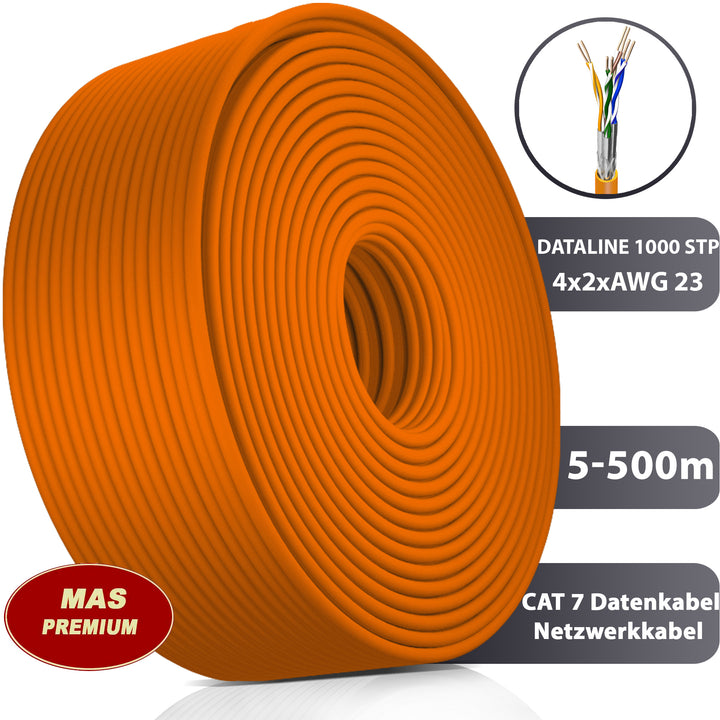 Cat 7 Kabel Dataline 1000 STP 4X2XAWG23 PIMF FRNC Orange - 5 bis 500 m