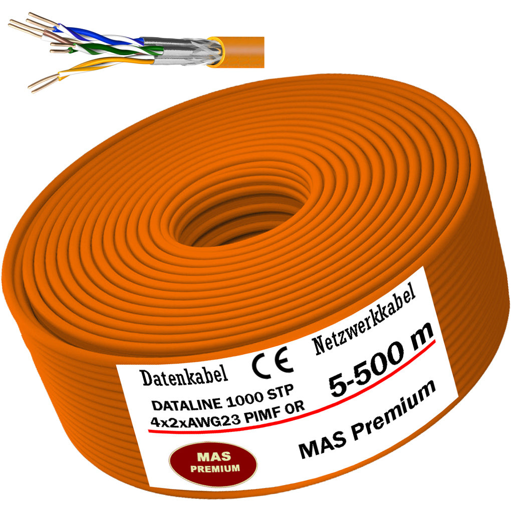 Cat 7 Kabel Dataline 1000 STP 4X2XAWG23 PIMF FRNC Orange - 5 bis 500 m