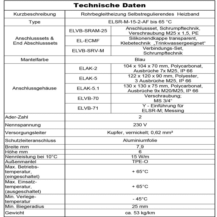 Rohrbegleitheizung Heizband ELSR-M-15-2-AF Blau