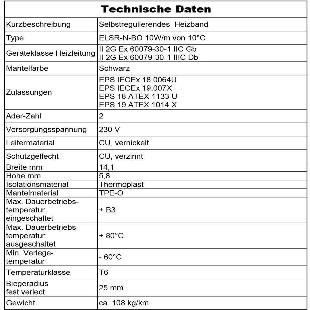 Selbstregulierendes Heizband ELTHERM ELSR-N-BO 10W/M AT Schwarz