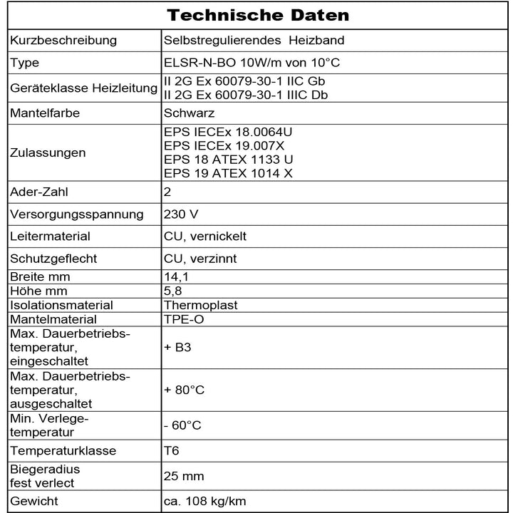 Selbstregulierendes Heizband ELTHERM ELSR-N-BO 10W/M AT Schwarz