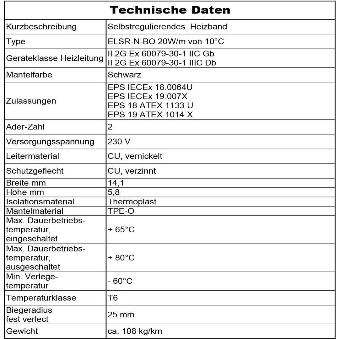 Selbstregulierendes Heizband ELTHERM ELSR-N-BO 20W/M AT Schwarz