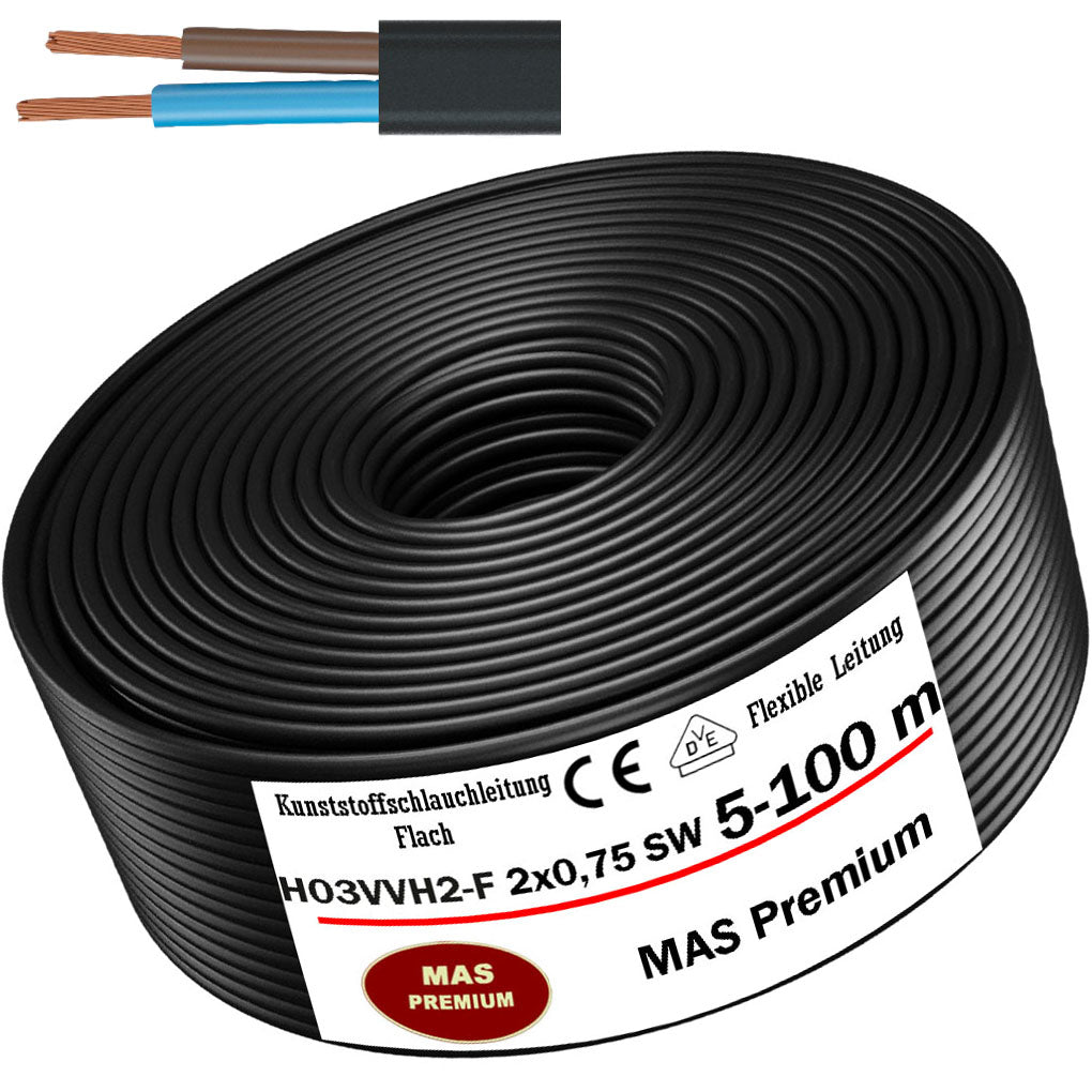 H03VVH2-F 2x0,75SW Steuerleitung Schwarz - 5 bis 100 m