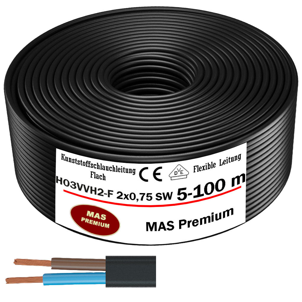 H03VVH2-F 2x0,75SW Steuerleitung Schwarz - 5 bis 100 m