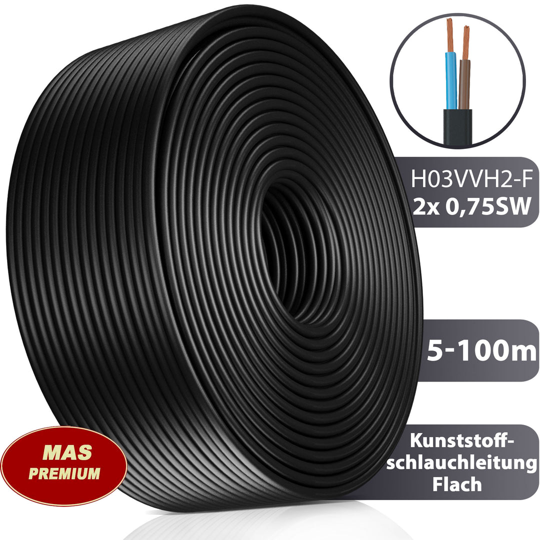 H03VVH2-F 2x0,75SW Steuerleitung Schwarz - 5 bis 100 m