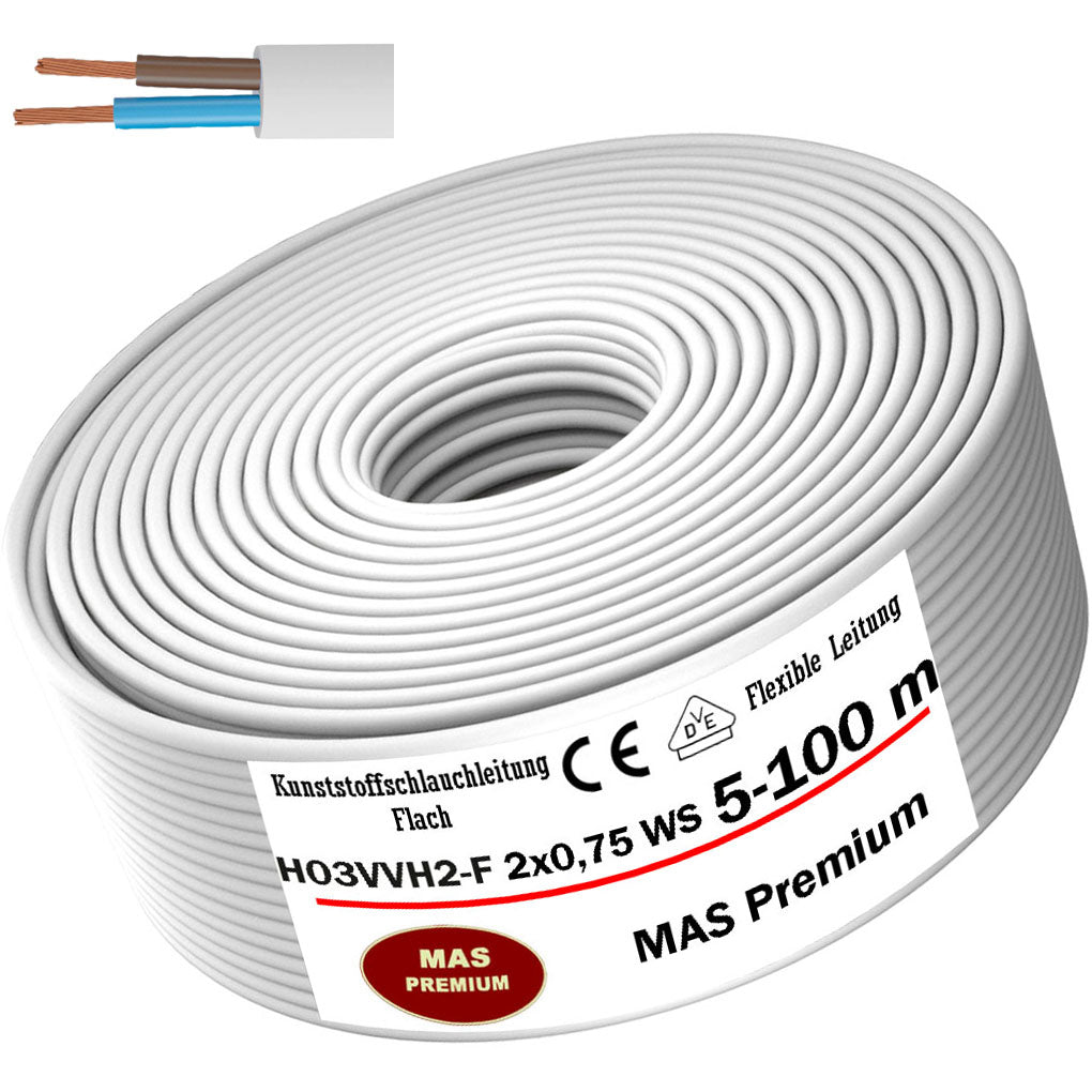 H03VVH2-F 2x0,75WS Steuerleitung Weiß - 5 bis 100 m