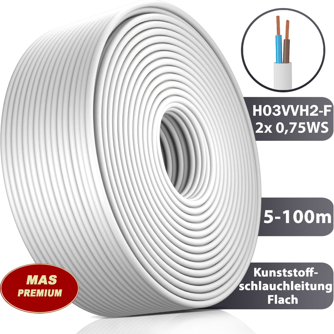MAS Premium Van 5 tot 100m kunststof buisleiding H03VV-F 3G0,75 Zwart of Wit Flexibele leiding Kabel Apparaatkabel (Zwart, 100m MAS Premium Van 5 tot 100m kunststof buisleiding H03VV-F 3G0,75 Zwart of Wit Flexibele leiding Kabel Apparaatkabel (Zwart, 100m