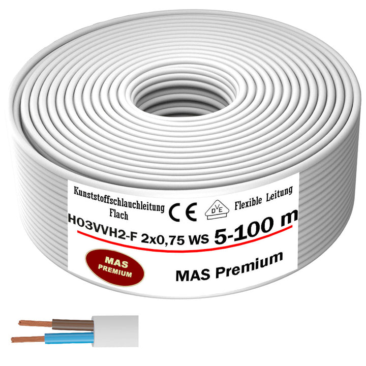 H03VVH2-F 2x0,75WS Steuerleitung Weiß - 5 bis 100 m