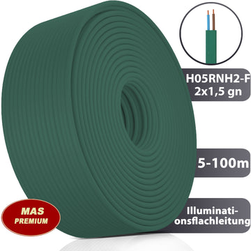 H05RNH2-F 2x1,5 mm² Illuminationsflachleitung Grün 5 bis 100 m