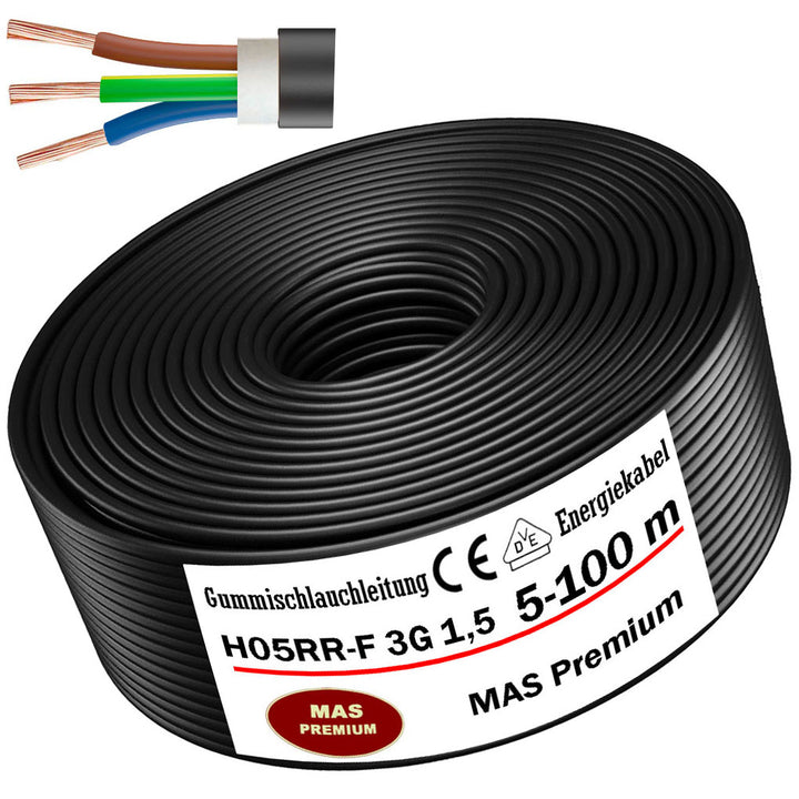 H05RR-F 3G 1,5 mm² Gummischlauchleitung Schwarz 5 bis 100 m