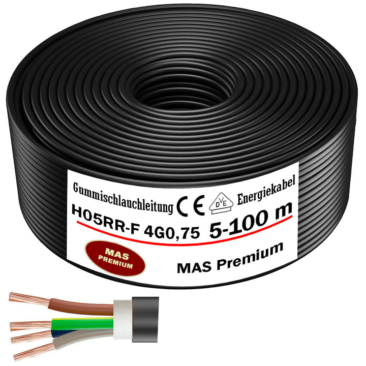 H05RR-F 4G 0,75 mm² Gummischlauchleitung Schwarz 5 bis 100 m