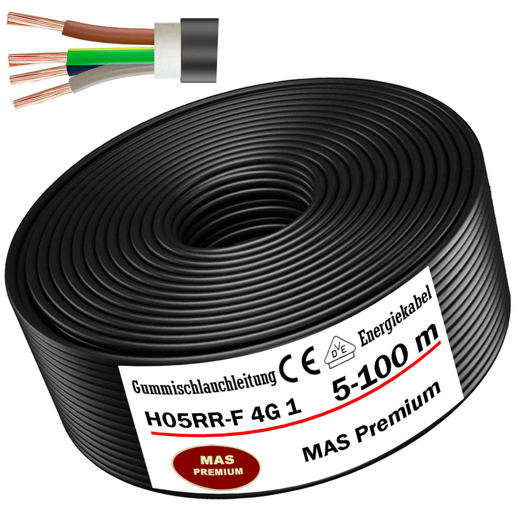 H05RR-F 4G 1 mm² Gummischlauchleitung Schwarz 5 bis 100 m