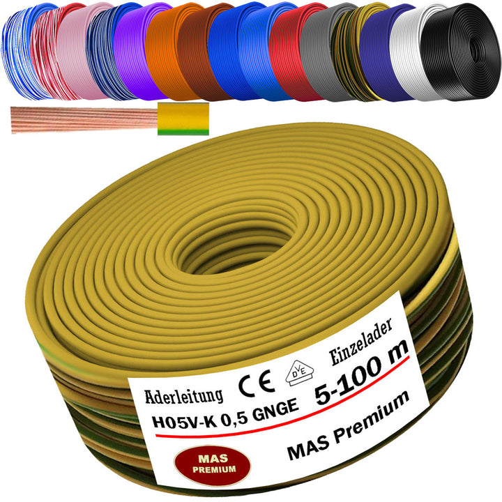 H05 V-K 0,5 mm² Aderleitung BL-WS BR DBL DBL-WS GNGE oder GR 5 bis 100 m