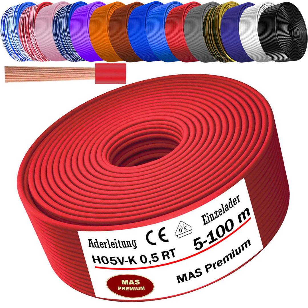 H05 V-K 0,5 mm² Aderleitung HBL OR RS RT oder RT-WS 5 bis 100 m