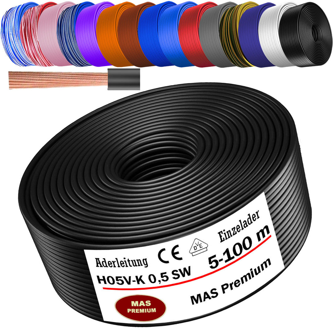 H05 V-K 0,5 mm² Aderleitung SW U-MAR.BL VIO oder WS 5 bis 100 m