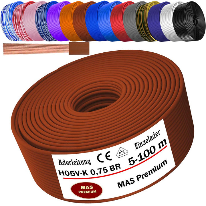 H05 V-K 0,75 mm² Aderleitung BR DBL DBL-WS GNGE  GR oder HBL 5 bis 100 m