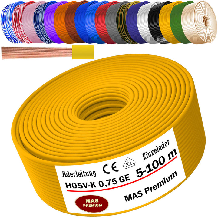 H05 V-K 0,75 mm² Aderleitung SW U-MAR.BL VIO WS GE GR oder TR 5 bis 100 m