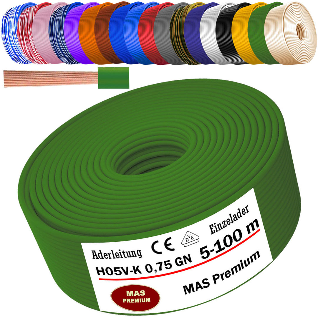 H05 V-K 0,75 mm² Aderleitung SW U-MAR.BL VIO WS GE GR oder TR 5 bis 100 m