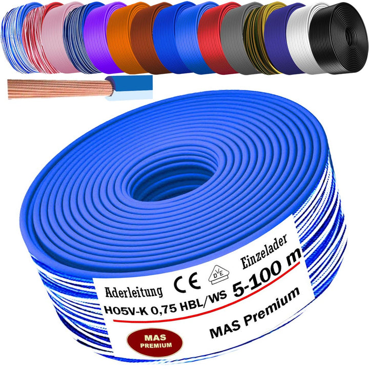 H05 V-K 0,75 mm² Aderleitung HBL-WS OR RS RT oder RT-WS 5 bis 100 m