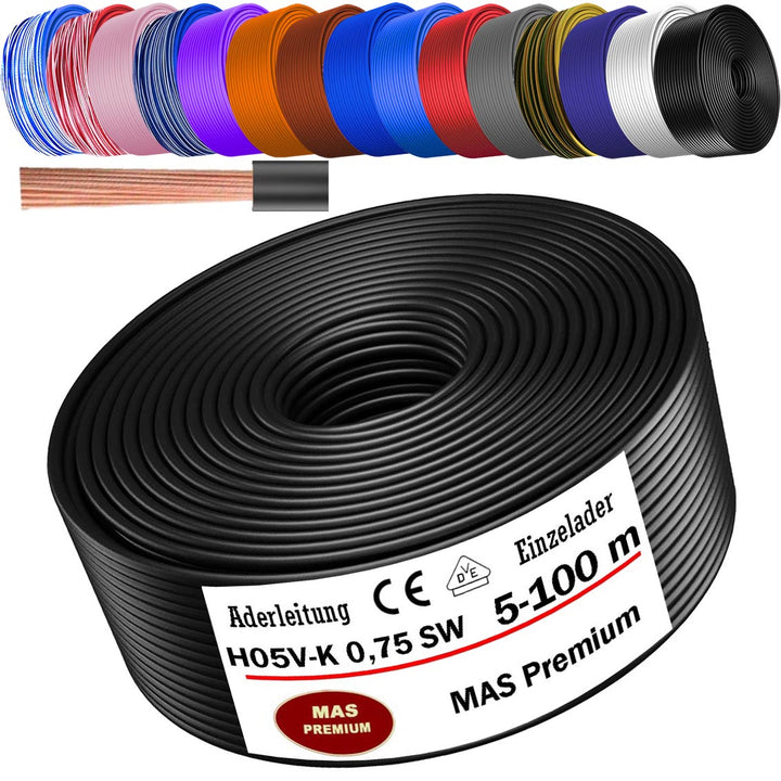 H05 V-K 0,75 mm² Aderleitung SW U-MAR.BL VIO oder WS 5 bis 100 m