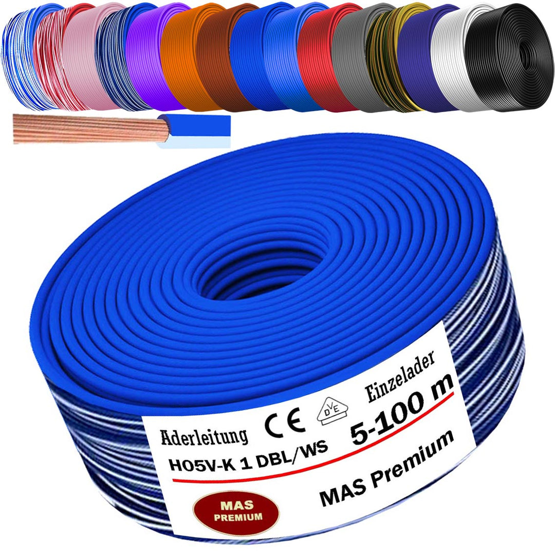 H05 V-K 1 mm² Aderleitung BL-WS BR DBL DBL-WS GNGE oder GR 5 bis 100 m