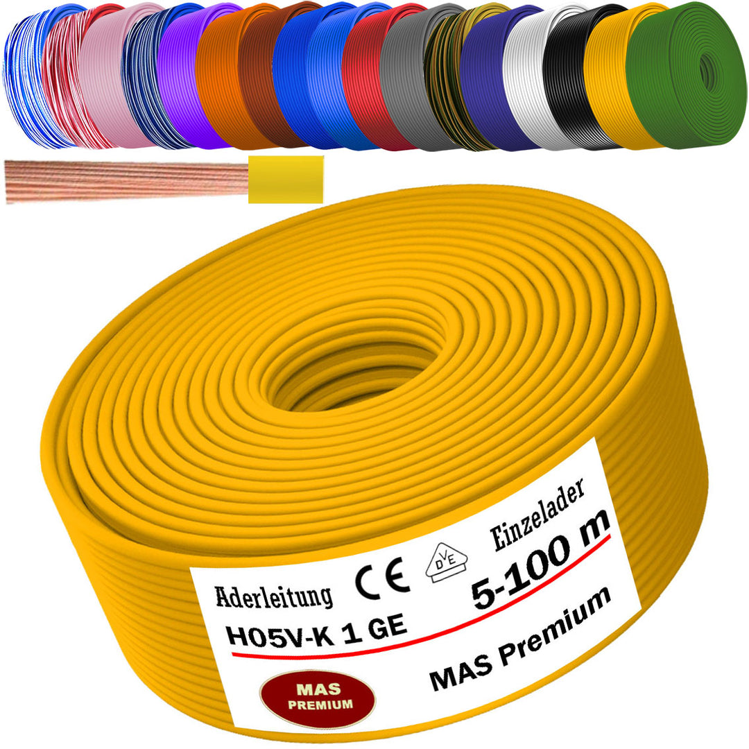 H05 V-K 1 mm² Aderleitung SW U-MAR.BL VIO WS GE oder GN 5 bis 100 m