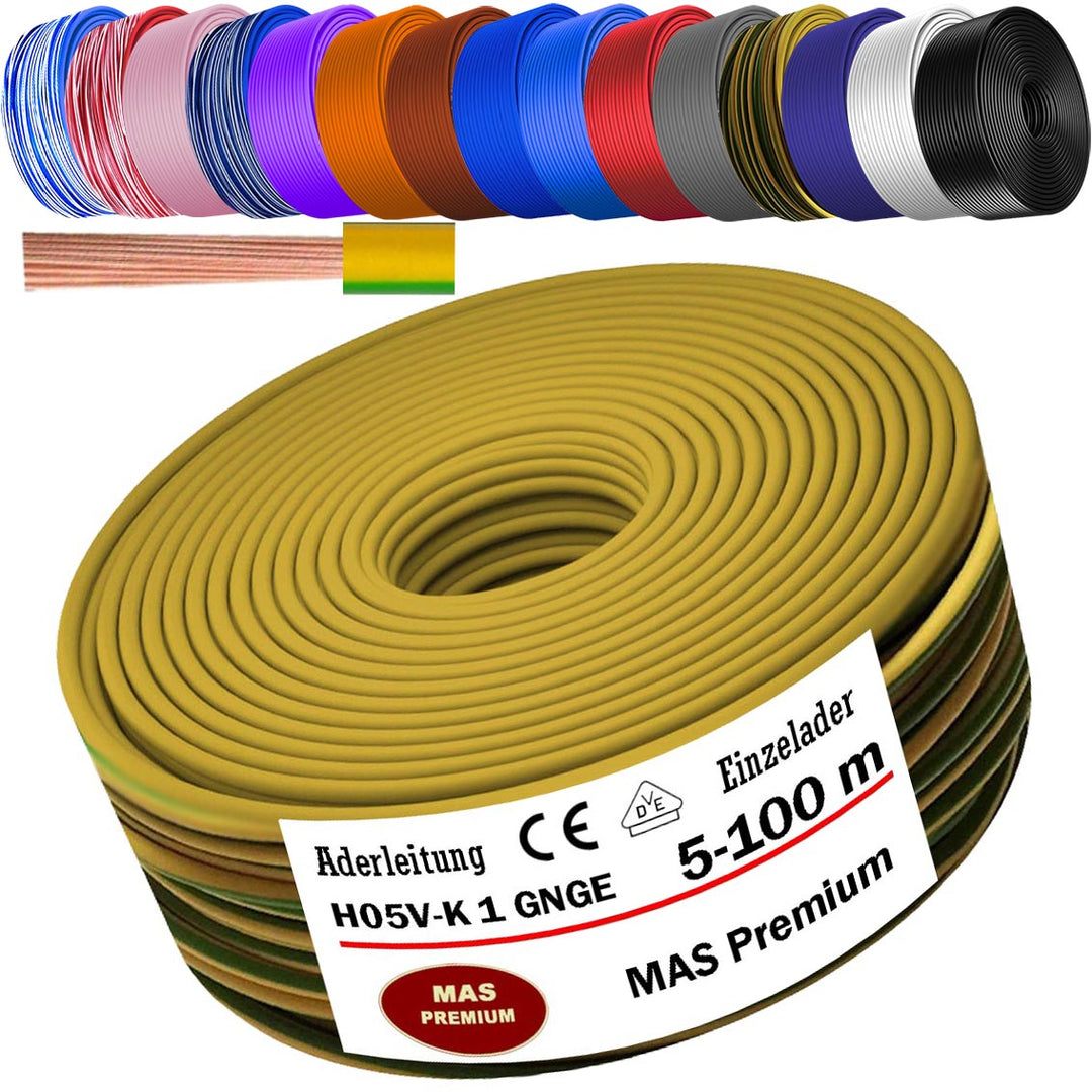 H05 V-K 1 mm² Aderleitung BL-WS BR DBL DBL-WS GNGE oder GR 5 bis 100 m